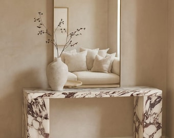 Luxury Calacatta Viola Marble Console Table – Modern Entryway Accent Table | Handmade Italian Stone Furniture |