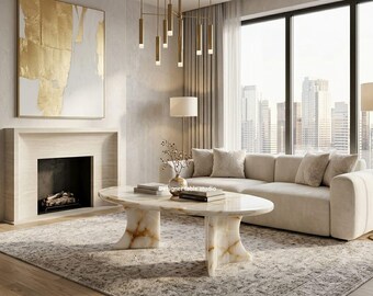 Handmade Oval White Onyx Coffee Table | Italian Marble Center Table