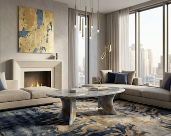 Handcrafted Blue Onyx Oval Coffee Table | Italian Marble Center Table