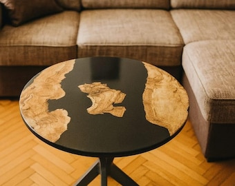 Live Edge Wood & Black Resin Coffee Table: Handmade Modern Accent Table