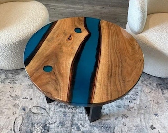 Mesa de centro de resina azul cristal: centro de mesa de madera y epoxi hecho a mano /