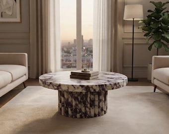 Calacatta Viola Marble Coffee Table: Elegant Fluted Base Centerpiece