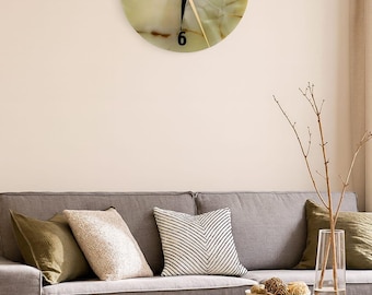 Handmade Green Onyx Wall Clock: Natural Stone Minimalist Decor
