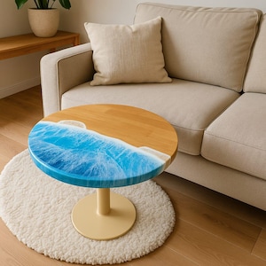 Ocean Wave Resin & Wood Furniture | Coastal Coffee Tables, Beach Decor, Epoxy Art Home Accents | Handmade Accent Table Top for Living Room