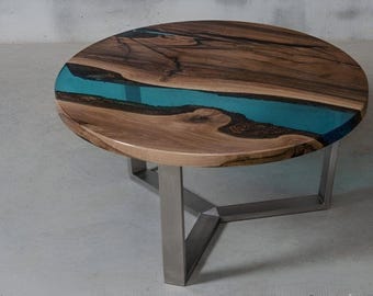 Mesa de centro de resina azul cristal: centro de mesa de madera y epoxi hecho a mano /