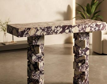 Calacatta Viola Marble Console Table – Stacked Cube Design, Luxury Stone Entryway Table