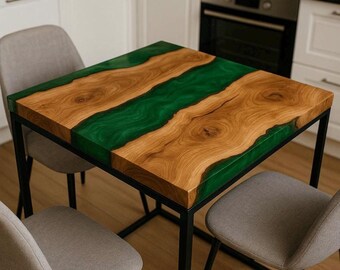 Handcrafted Wood & Resin Coffee Table | Green Resin-Inspired Accent Table