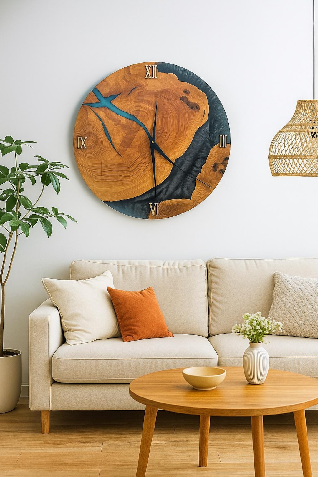 Rustic Timepiece Large Rustic Resin Wall Clock – Handmade Wood & Epoxy Art Timepiece ...