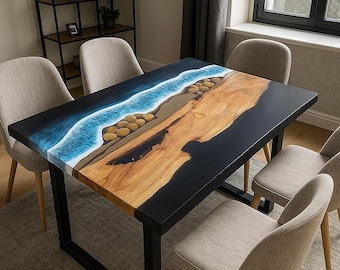 Handmade Live Edge Epoxy River Dining Table: Modern Rustic Furniture