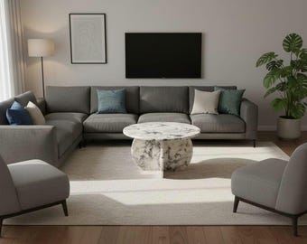 Calacatta Viola Marble Round Side Table | Italian Stone Accent Coffee Table