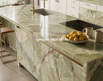 Custom Green Onyx Marble Countertop |  Onyx Bar Island Top | Dining Table