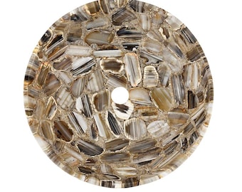 Natural Agate Stone Sink/Basin, Modern Vanity, Quartz Countertop & Brass Faucet |