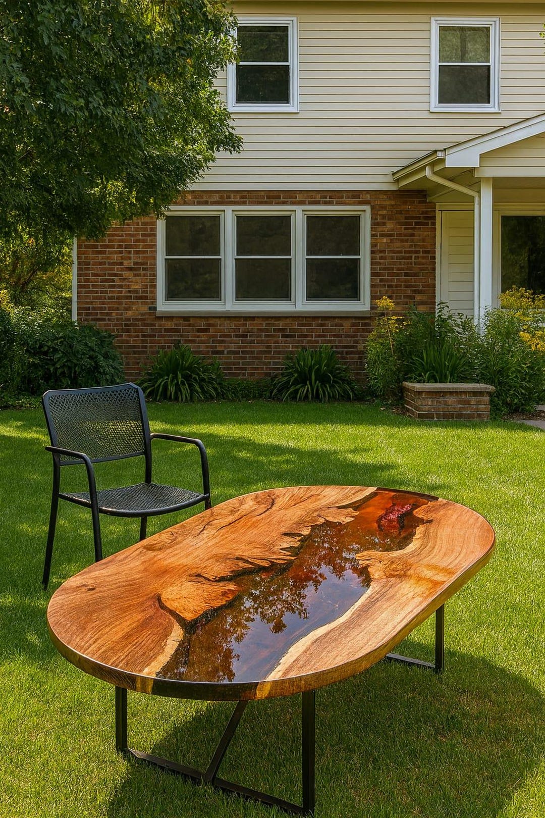 Live Edge Coffee Table: Oval Epoxy Resin & Iron X Legs - Etsy