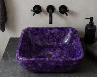 Purple Amethyst Stone Sink • Handmade Bathroom Vessel Basin