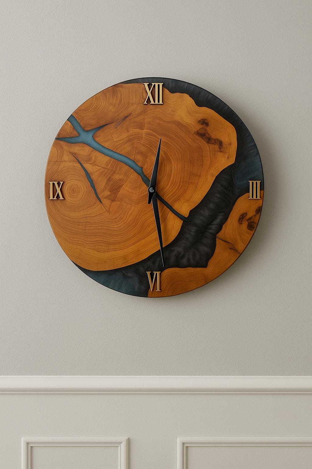 Rustic Timepiece Large Rustic Resin Wall Clock – Handmade Wood & Epoxy Art Timepiece ...