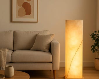 Lámpara de pie artesanal de piedra de alabastro – Decoración minimalista para el hogar
