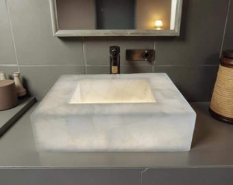 Lavabo-vasque rectangulaire en quartz blanc : lavabo de salle de bain moderne