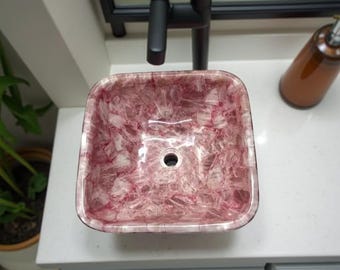 Pink Quartz Square Vessel Sink | Natural Stone Bathroom Vanity Basin