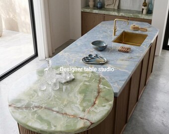 Custom Onyx Marble Countertop |  Onyx Bar Island Top | Dining Table