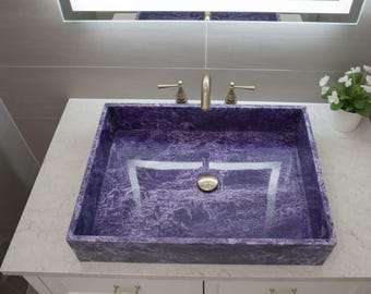 Lavabo de piedra amatista artesanal / Lavabo de baño de cristal natural de lujo