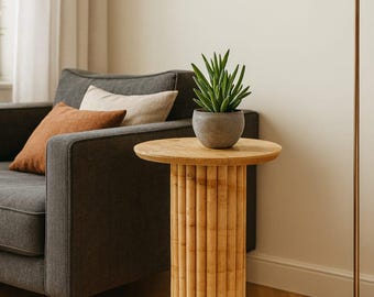 Calacatta Viola Marble Side Table • Luxury Fluted Pedestal • Handmade Italian Stone Accent Table