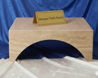 Handcrafted Travertine Coffee Table – Modern Arch Base, Minimalist Center Table