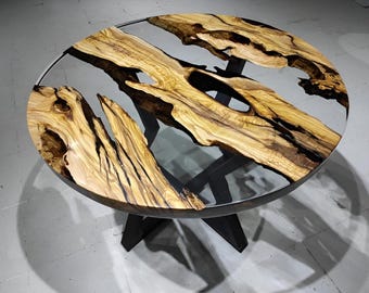 Mesa de río de resina transparente, centro de mesa de madera y epoxi hecho a mano /