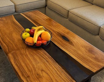 Live Edge Acacia Wood Epoxy Resin Dining Table – Gray River Design | Handmade Luxury Furniture
