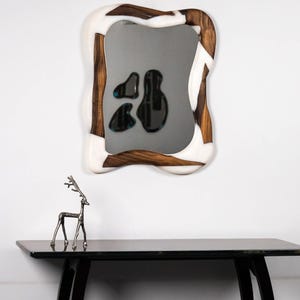 Artistic Organic Wavy Wall Mirror – Handcrafted Resin & Natural Wood Mirror | Modern Luxury Home Décor Accent