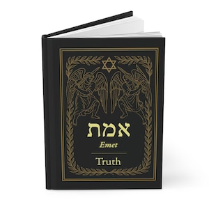 Jewish Journal Emet Hardcover Truth Notebook Hebrew Gift Spiritual Writing Book Gold on Black Judaica Bar Mitzvah Hanukkah Study Journal