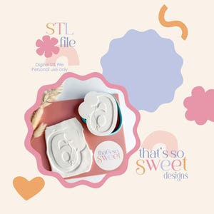 May include: A white cookie cutter and stamp set with a floral design and the number 6. The set includes a round stamp with the text "that's so sweet" and the words "STL file" and "Digital STL File Personal use only".