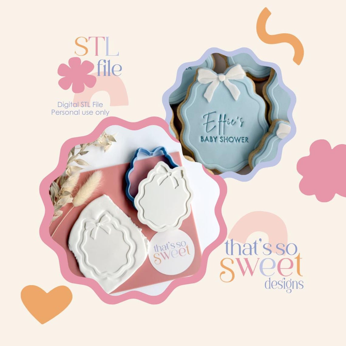 Wavy Oval With Bow Cookie Stamp and Cutter STL File - Etsy