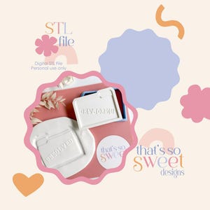 May include: White folder-shaped cookie cutters with the words "UNSOLVED" and "DEVELOPED" embossed on them. The image includes the text "STL file" and "that's so sweet designs" on a light beige background with pink, blue, and orange decorative shapes.