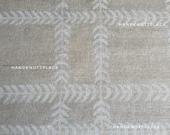 Beige Oushak Rug 8x10 Knotted Wool Rug 9x12 Neutral Geometric Pattern Rug Modern Farmhouse Living Room Rug Handmade Oushak Rug for Bedroom