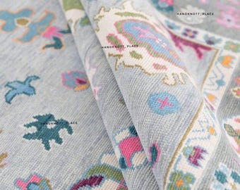 Colorful Pastel Oushak Rug 8x10/9x12/10x14  Hand Knotted Wool Tribal Rug Grey Vintage Style Area Rug Boho Turkish Handmade Rug for bedroom