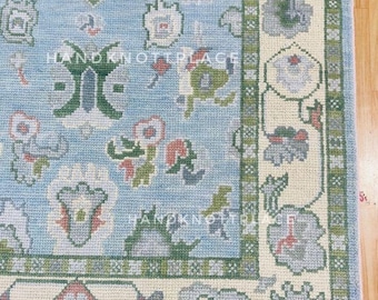 Pastel Oushak Rug 8x10/9x12 Blue Green Hand Knotted Turkish Wool Rug Soft Floral Area Rug 10x14 Handmade Green Oushak Rug for Living Room
