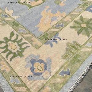 3x5/6x9/8x10/9x12 Pastel Blue Oushak Rug Hand Knotted Turkish Wool Rug Soft Floral Area Rug 10x14 Cream Green Muted Rug for Living Room