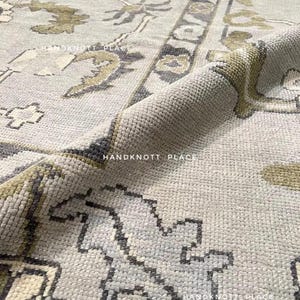 Gray Oushak Rug 8x10/9x12 Hand Knotted Wool Area Rug with Beige & Olive Accents Vintage Turkish Style 10x14 Bedroom and Dining Area Rug