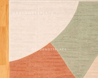 Modern Oushak Rug 8x10/9x12 Beige Ivory Rug Knotted Wool Rug Colorful Floral Turkish Rug Traditional Hand Knotted Wool Rug for Living Room