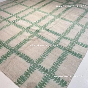 Luxury Beige and Green Oushak Rug 6x9/8x10 Antique Hand knotted Turkish Rug for Living Room 9x12/10x14  Wool Area Rug Made to Order