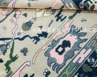 8x10 Moderner Oushak Wollteppich Handgeknüpft Beige Grün Pink Blau Pastell Teppich 10x14 Traditioneller Türkischer Stil Teppich für Wohnzimmer