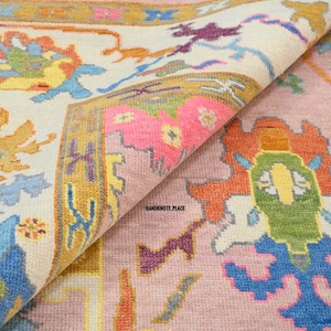 6x9/8x10/9x12 Pink Oushak Rug Hand Knotted Wool Area Rug Vintage Style colourful Turkish Rug  Large Living Room Rug Soft Muted Boho Decor