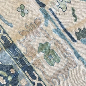 8x10/9x12 Blue Oushak rug Turkish knot rug Traditional HAND KNOTTED Vintage Antique Oushak Wool Area Rug for Living Room and dining room.