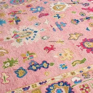 8x10/9x12 Pink Oushak Rug Colorful Hand Knotted Wool Rug Turkish Tribal Area Rug 10x14/12x15 Vibrant Boho Decor Bedroom & Dining Area Rug