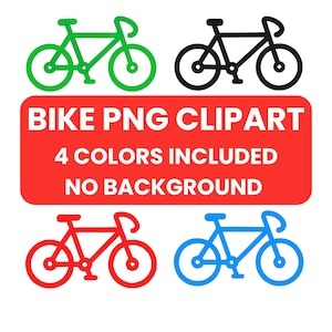 Digital Bicycle PNG, Bicycle Clipart, No Background, Bike Illustration, Four Colors, Instant Download, Digital Art, Bike Clipart, Bike PNG