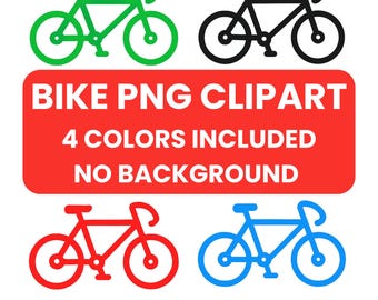 Bicicleta digital PNG, clipart de bicicleta, sin fondo, ilustración de bicicleta, cuatro colores, descarga instantánea, arte digital, clipart de bicicleta, PNG de bicicleta