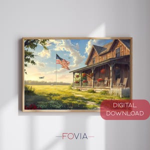 US 4th of July Farmhouse Wall Art, Rustic Independence Day Printable, Patriotic Porch Print, Country Home Decor Digital Download, American