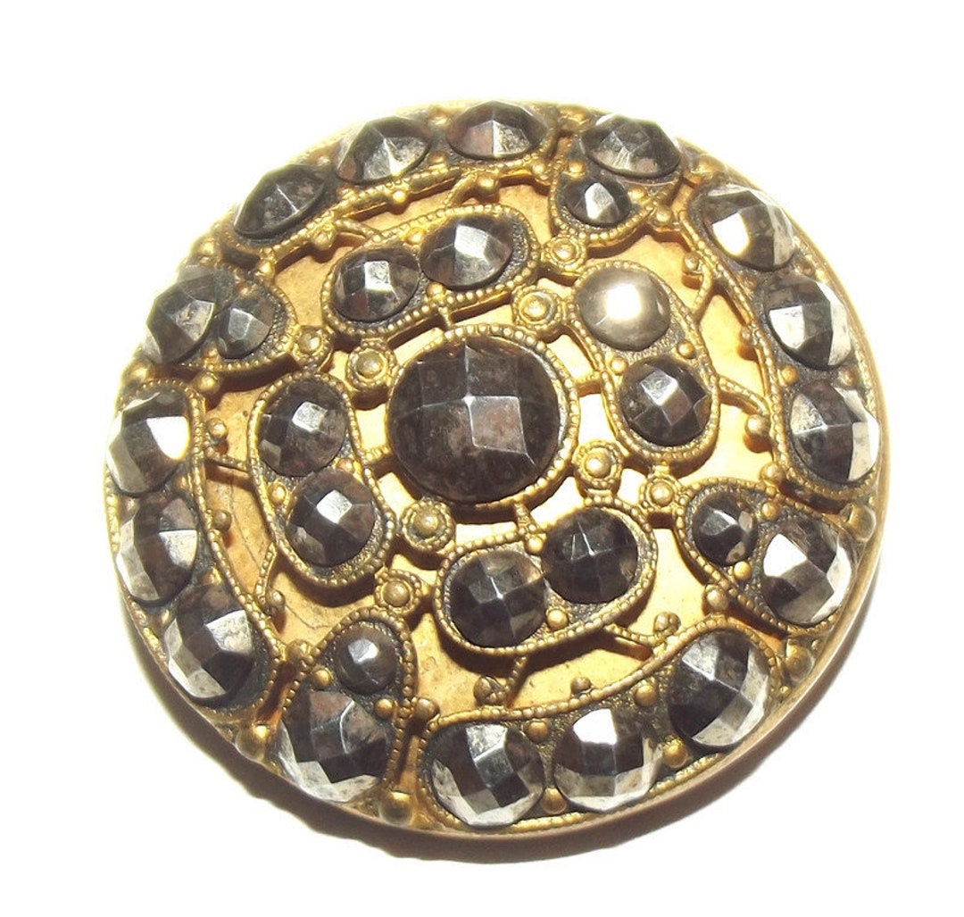 A Beautiful Large Antique Metal Button W/ Faceted Cut Steel ...
