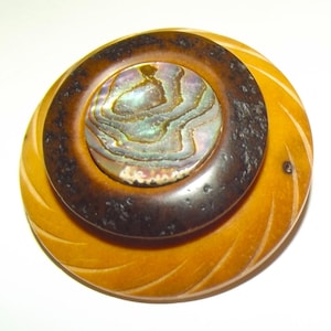 Vegetable Ivory Carved Studio Button by Bob Benson Pearl Center Signed BB '09