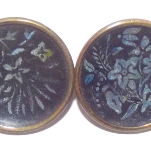 Antique Buttons ~ Fantastic Metal TOLE Buttons w/ Floral Designs